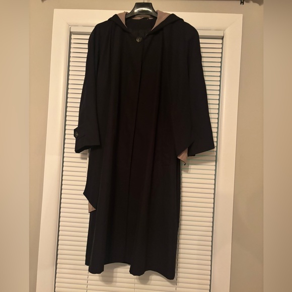 Elegant Vintage Black Long Trench Coat with hood petite size 10 - Picture 1 of 7